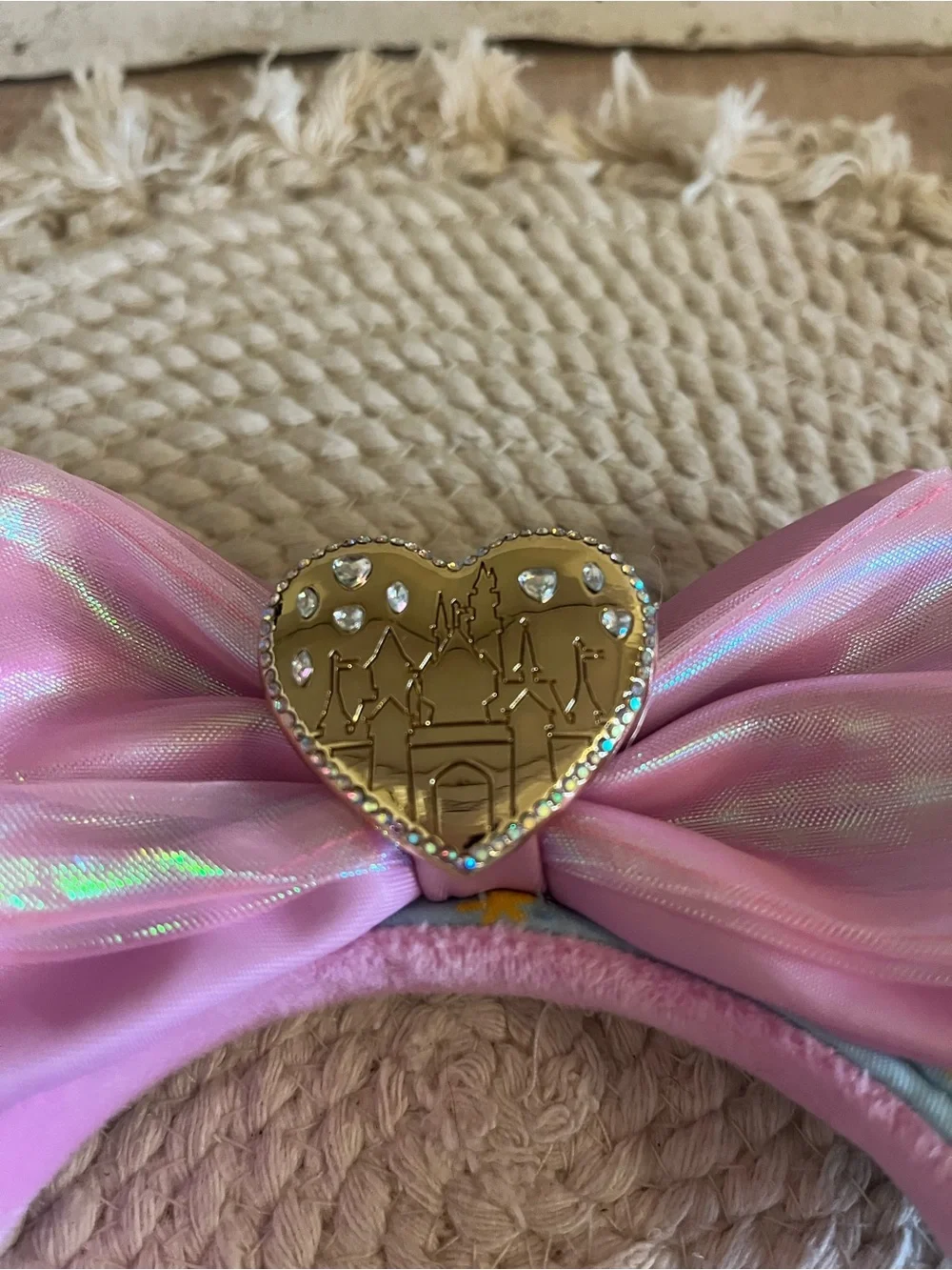 Disney Pink & Light Blue Castle Minnie Ear Headband with Gold Heart Accent